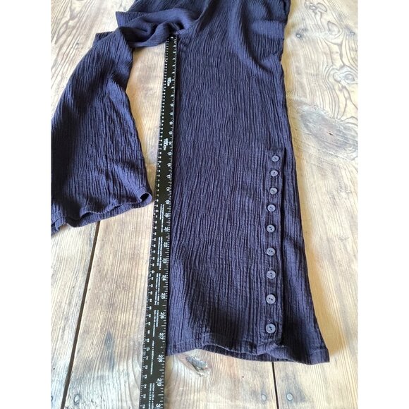 Soft Surroundings Oceo Gauze Wide Leg Pants Womens M Navy Wide Leg Button Detail - Picture 7 of 9